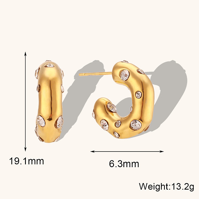 1 paire de boucles d'oreilles plaquées or 18 carats avec incrustation de placage géométrique en acier inoxydable et zircon
