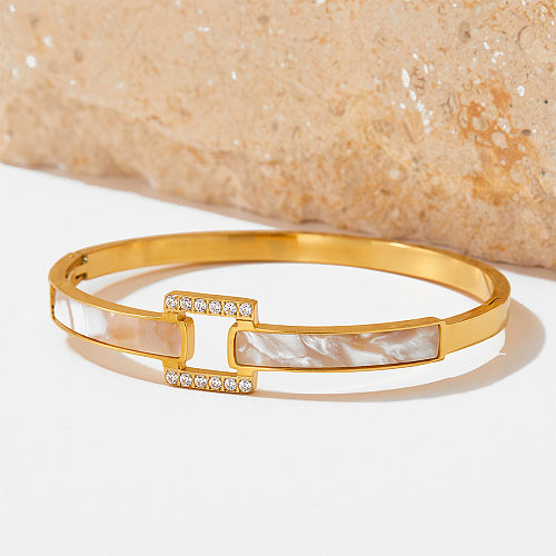 Bracelet carré en coquille de diamant artificiel avec incrustation de placage en acier inoxydable Streetwear