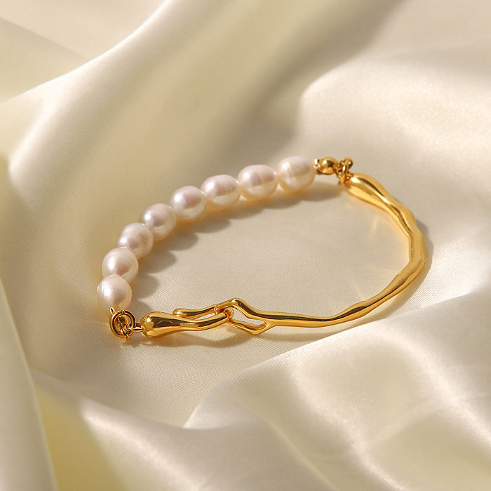 Luxueux bracelets géométriques en acier inoxydable plaqué or avec perles turquoise