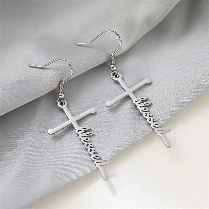 1 Pair Retro Simple Style Cross Letter Stainless Steel Drop Earrings