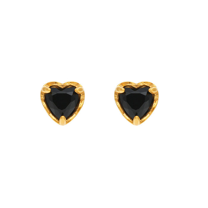 Fashion Simple Women's 18K Gold Plating Heart-Shaped Zircon Stainless Steel  Stud Earrings