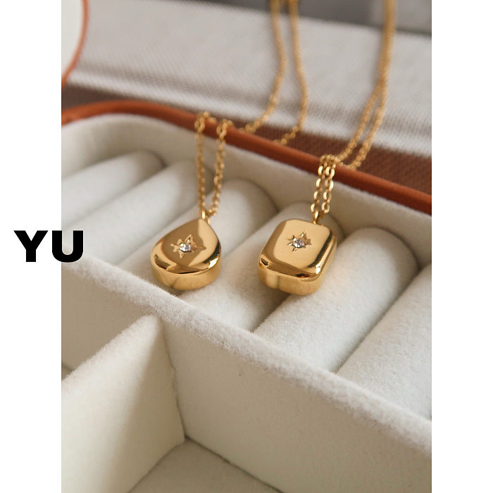 Simple Style Square Star Water Droplets Stainless Steel Plating Inlay Rhinestones Pendant Necklace