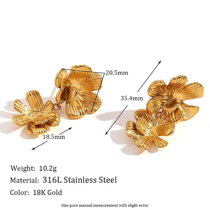 1 par básico estilo vintage estilo clássico flor chapeado aço inoxidável 18K brincos banhados a ouro