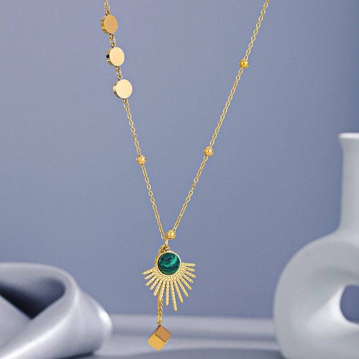 Fashion Geometric Stainless Steel  Gold Plated Natural Stone Necklace 1 Piece