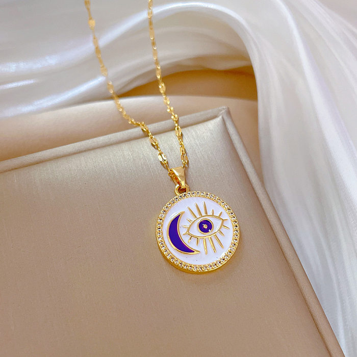 1 Piece Fashion Eye Stainless Steel  Copper Plating Zircon Pendant Necklace