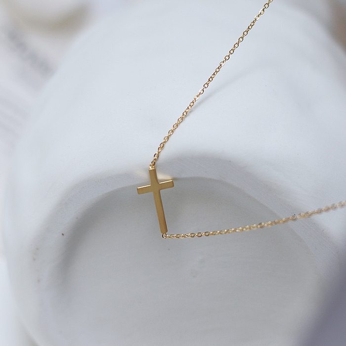 Simple Style Cross Stainless Steel Gold Plated Necklace