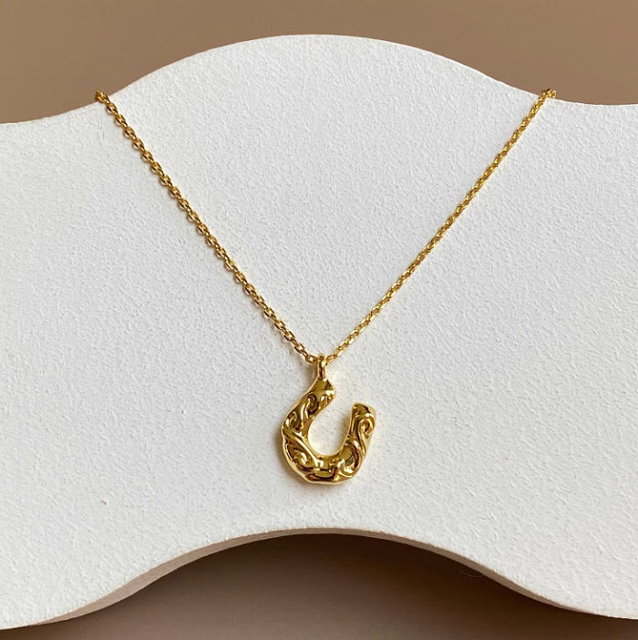 Elegant Simple Style U Shape Stainless Steel Plating 18K Gold Plated Pendant Necklace