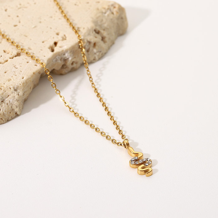 Fashion Snake Stainless Steel  Pendant Necklace Plating Zircon Stainless Steel  Necklaces