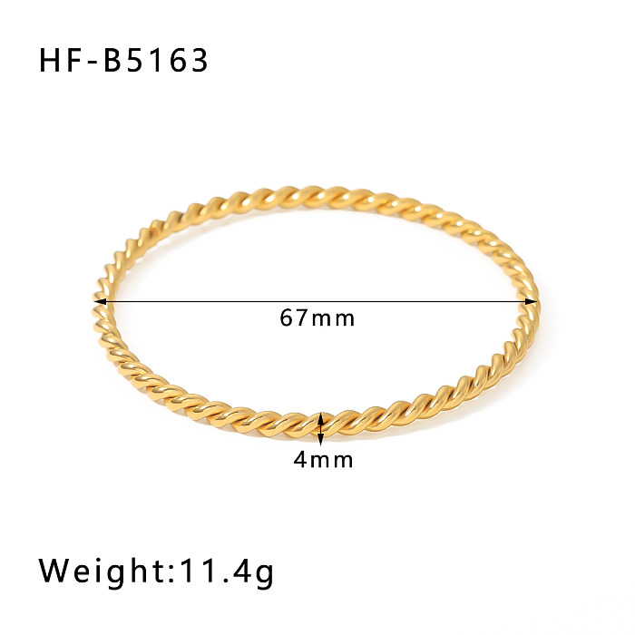 Vintage Style Simple Style Solid Color Spiral Stripe Stainless Steel Plating 18K Gold Plated Bangle