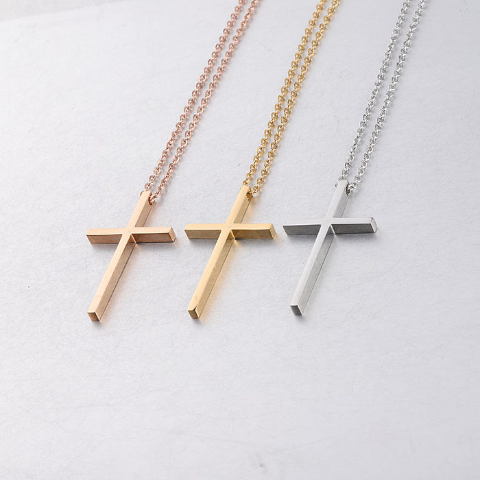 Simple Style Cross Stainless Steel  Stainless Steel Plating 18K Gold Plated Rose Gold Plated Pendant Necklace