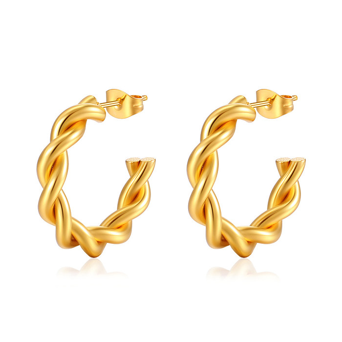 1 Pair IG Style Twist Plating Stainless Steel  18K Gold Plated Earrings