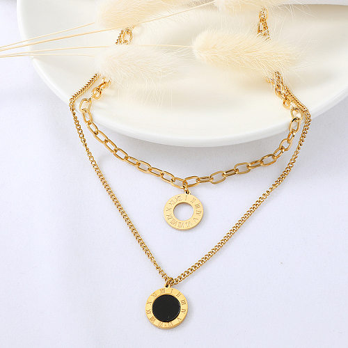 Wholesale Jewelry Black White Double-sided Round Pendant Multi-layer Stainless Steel  Necklace jewelry