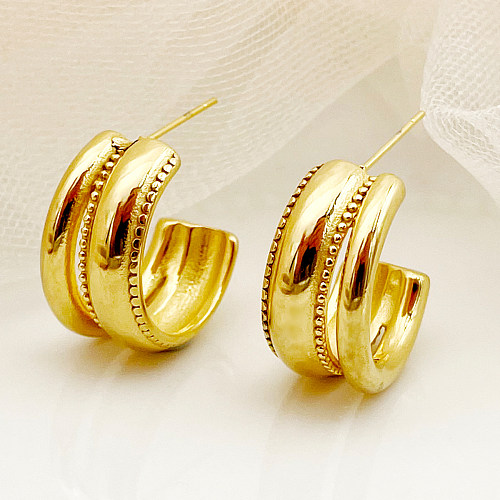1 Pair Simple Style Commute C Shape Stainless Steel  Metal Layered Polishing Plating Gold Plated Ear Studs