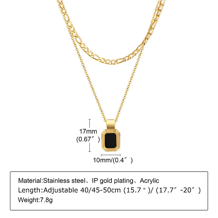 Wholesale INS Style Vacation Simple Style Square Stainless Steel  Malachite Shell Pendant Necklace