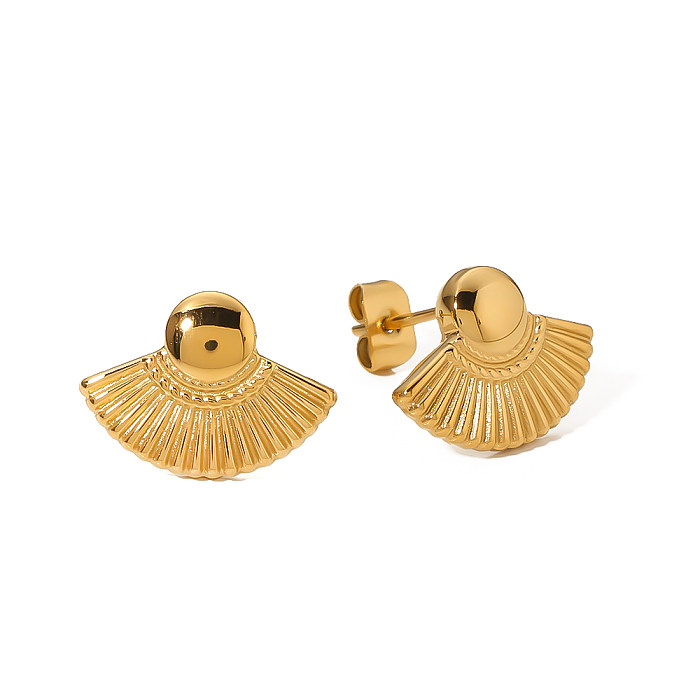 1 Pair Vacation Beach Scallop Shell Polishing Plating Stainless Steel  18K Gold Plated Ear Studs