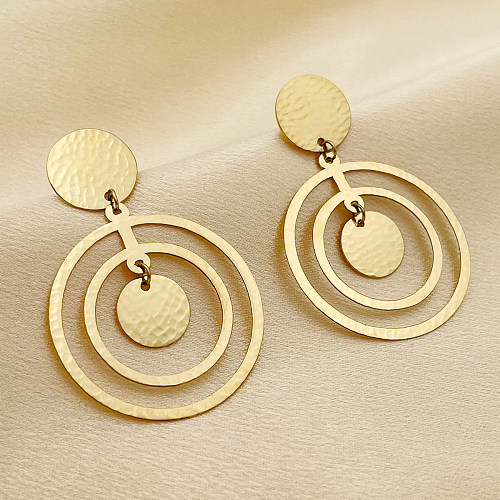 1 Pair Retro Round Stainless Steel  Metal Polishing Plating Gold Plated Drop Earrings