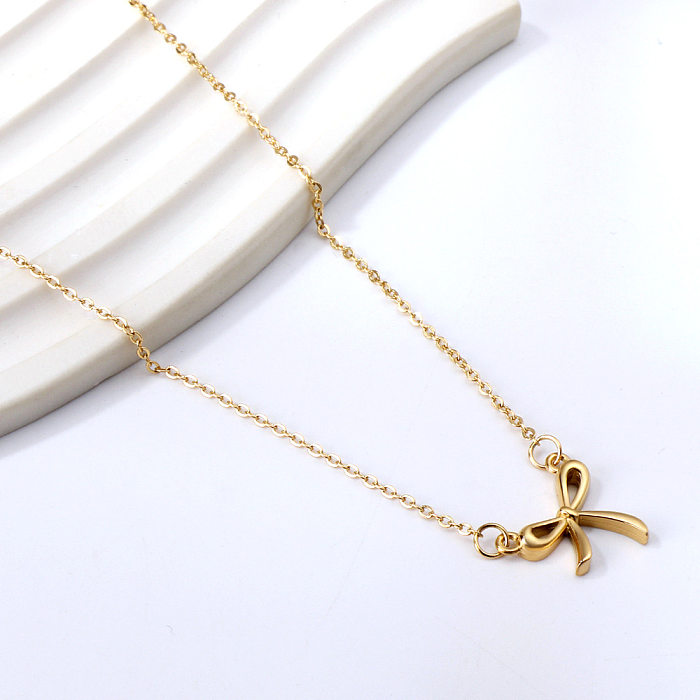Classic Style Geometric Bow Knot Stainless Steel  Plating Inlay Artificial Gemstones Pendant Necklace