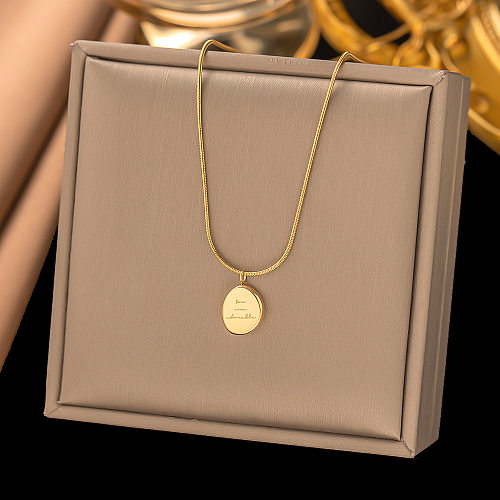 Vintage Style Simple Style Letter Solid Color Stainless Steel Plating 18K Gold Plated Necklace