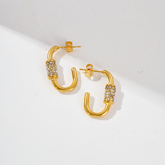 1 Paar schlichte, einfarbige Inlay-Ohrringe aus Edelstahl mit Zirkon und vergoldet