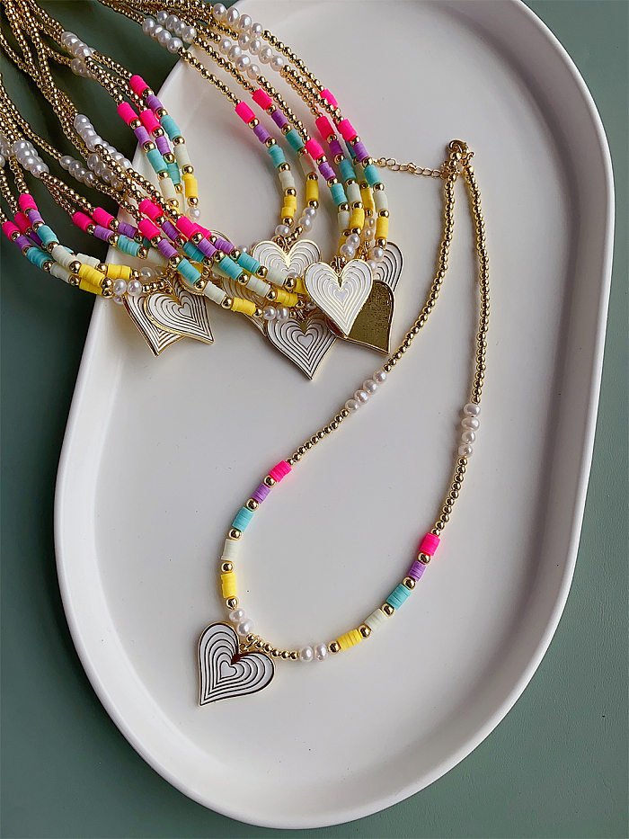 Damen-Halskette in Herzform, künstlicher Kristall, weicher Ton, Metallbeschichtung, 1 Stück
