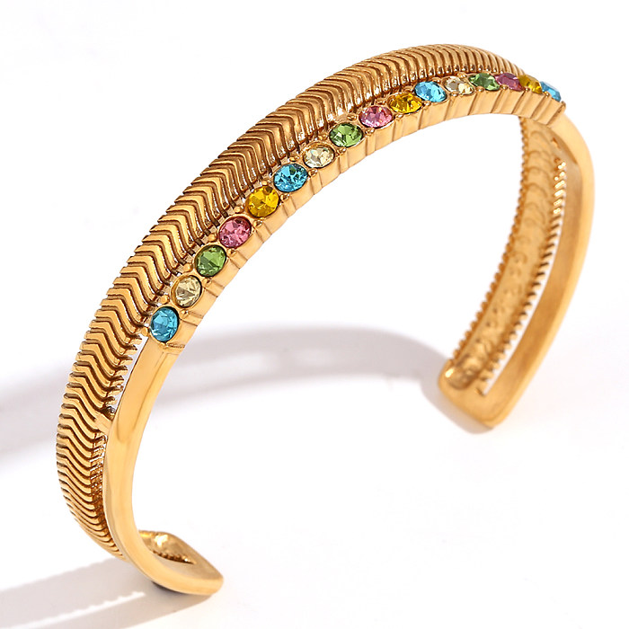 Bracelets de manchette en acier inoxydable plaqué or 18 carats, style simple et classique, couleur unie, strass, en vrac
