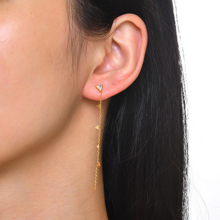 1 Paar lässige, formelle, schlichte, dreieckige Überzug-Inlay-Ohrringe aus Edelstahl mit Zirkon und Vergoldung