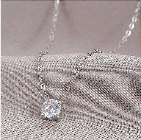 Fashion Round Stainless Steel Plating Inlay Rhinestones Gold Plated Pendant Necklace