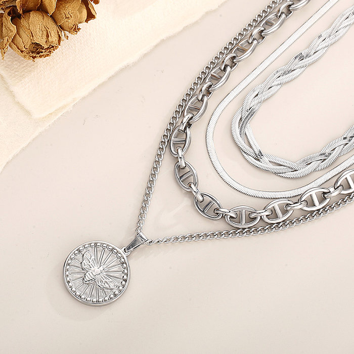 Modern Style Coin Stainless Steel  Stainless Steel Plating 18K Gold Plated Layered Necklaces