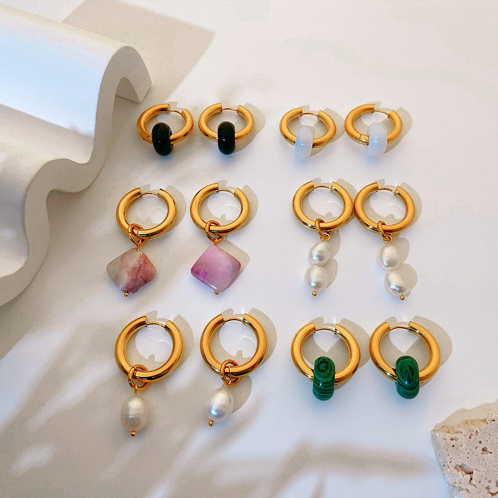 Bijoux en gros, pendentif en pierre de couleur, perle, boucles d'oreilles en acier inoxydable, bijoux