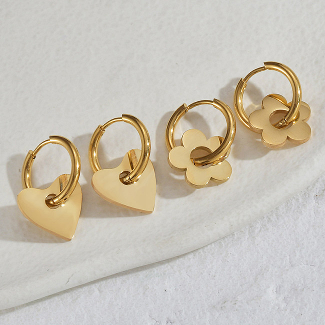 1 Pair Simple Style Heart Shape Flower Stainless Steel  Plating Drop Earrings