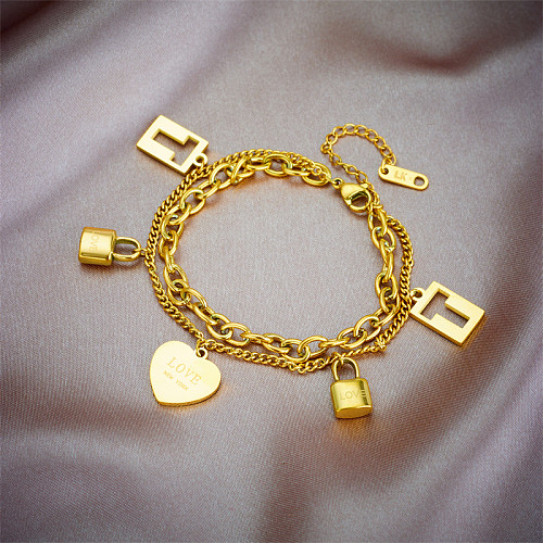 Wholesale Retro Heart Shape Titanium Steel Irregular Plating 18K Gold Plated Bracelets