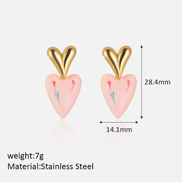 1 Pair Cute Sweet Heart Shape Plating Stainless Steel  18K Gold Plated Drop Earrings