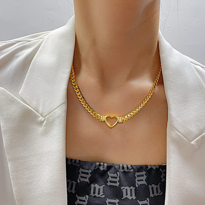 IG-Stil, schlichter Stil, Herzform, Edelstahl, Edelstahl-Beschichtung, ausgehöhlte Halskette
