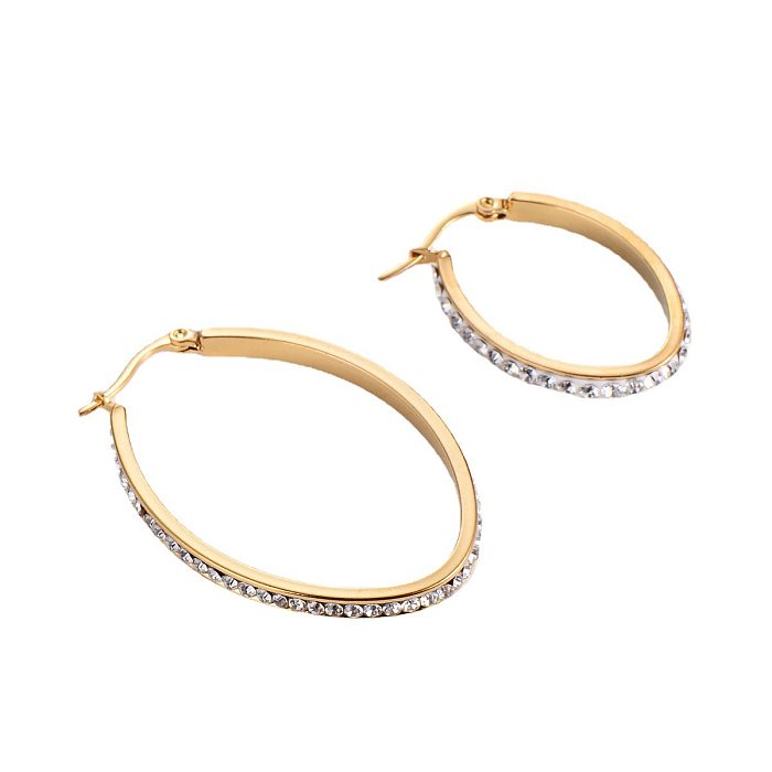 Süße ovale Edelstahl-Ohrringe mit Intarsien-Strasssteinen, 1 Paar
