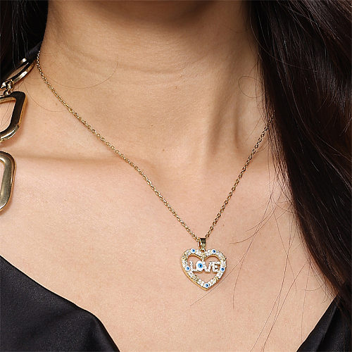 Simple Style Heart Shape Stainless Steel  Stainless Steel Inlay Zircon Pendant Necklace