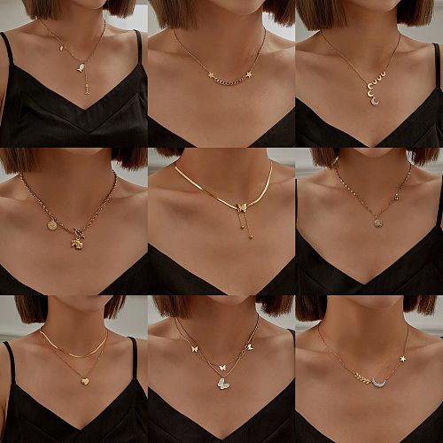 Fashion Heart Shape Butterfly Stainless Steel  Shell Stainless Steel Plating Pendant Necklace 1 Piece