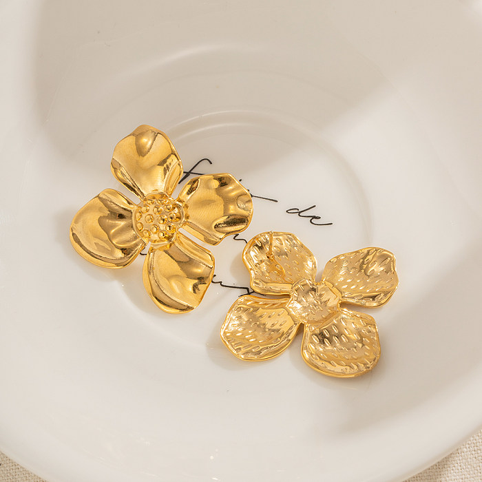 1 Pair Commute Flower Plating Stainless Steel  18K Gold Plated Earrings