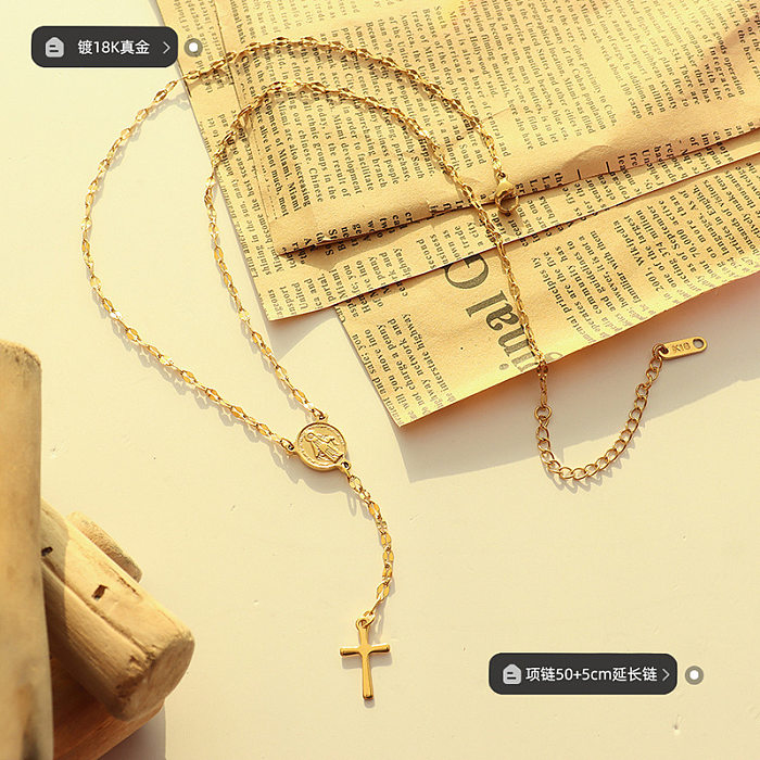 Retro geometrischer Kopf Jesus Kreuz Anhänger Edelstahl vergoldet Schlüsselbeinkette