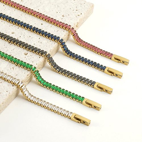 1 Piece Retro Rectangle Stainless Steel Inlay Zircon Bracelets