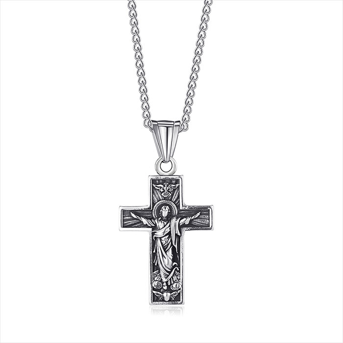 Retro Punk Human Cross Hand Stainless Steel  Pendant Necklace