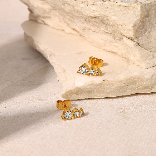 Fashion Stainless Steel  18K Gold Plated White Zircon Stud Earrings