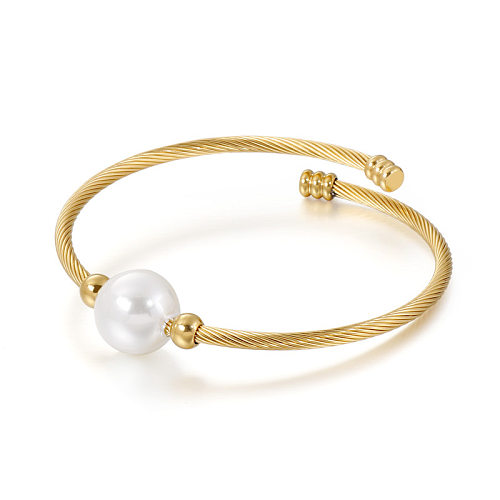 Bracelet coréen Simple en perles ouvertes en acier inoxydable, vente en gros de bijoux