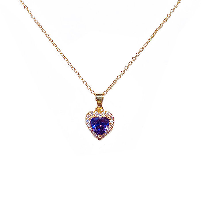 Fashion Heart Shape Stainless Steel Inlay Zircon Pendant Necklace 1 Piece