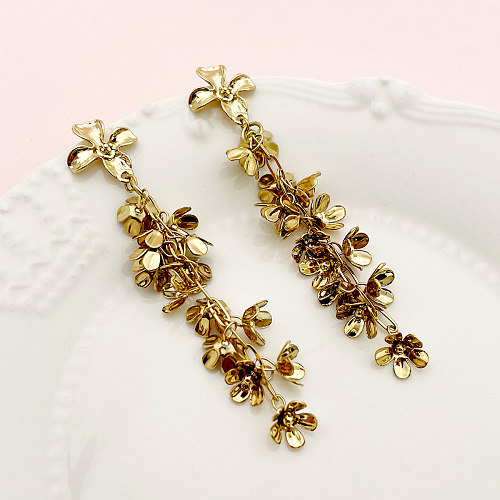 1 Pair Vintage Style Commute Flower Plating Stainless Steel  Gold Plated Drop Earrings