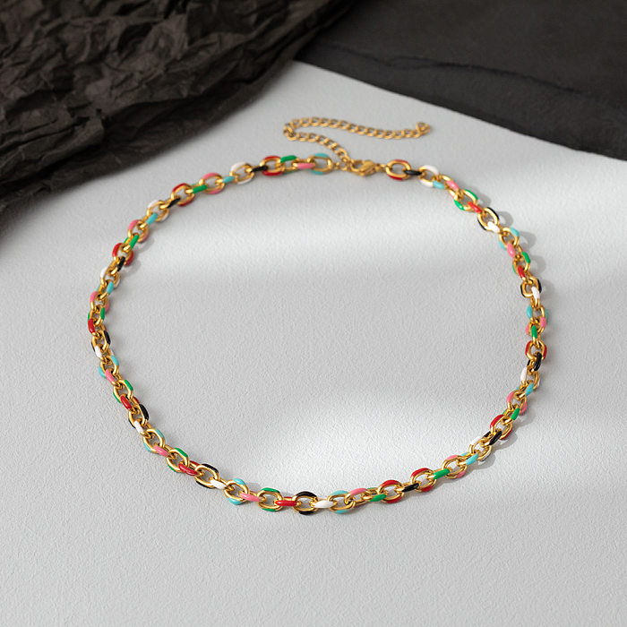 Geometrische Emaille-Halskette aus Edelstahl im IG-Stil