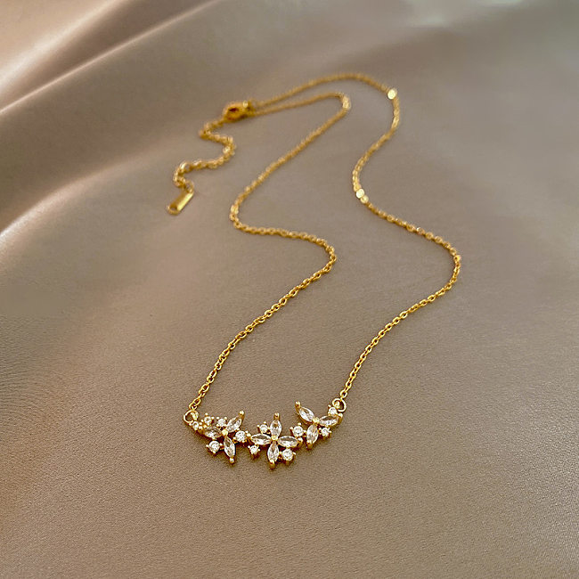 Einfache Halskette im klassischen klassischen Stil mit geometrischem Edelstahl-Inlay und Zirkon-Halskette, 1 Stück