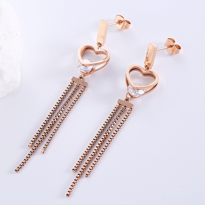 1 Pair Elegant Heart Shape Plating Inlay Stainless Steel  Zircon 18K Gold Plated Rose Gold Plated Drop Earrings