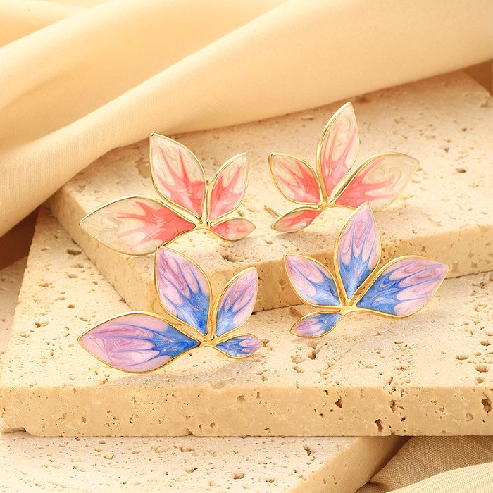 1 Pair Vintage Style Leaves Plating Stainless Steel  18K Gold Plated Ear Studs
