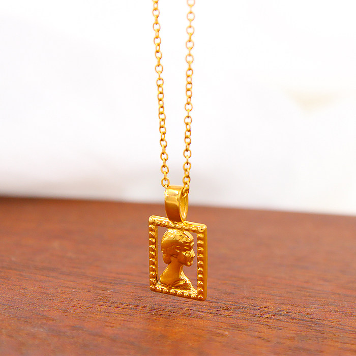 Retro Geometric Stainless Steel  Plating 18K Gold Plated Pendant Necklace