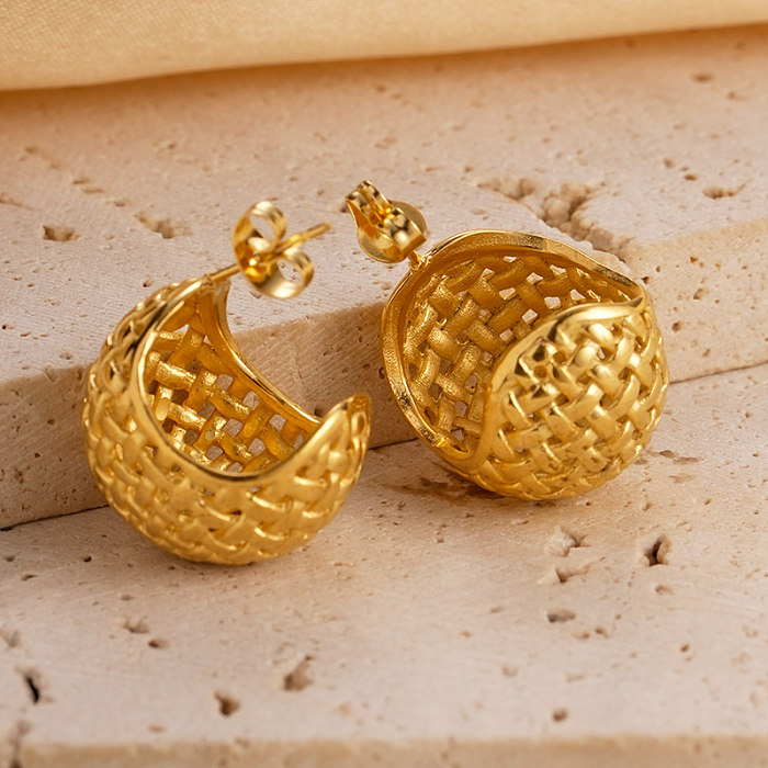 1 Pair Casual Modern Style Classic Style C Shape Plating Inlay Stainless Steel  Zircon Gold Plated Ear Studs